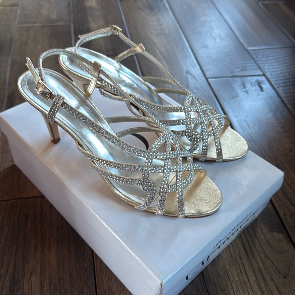 Caparros Gold Strappy Rhinestone Heels